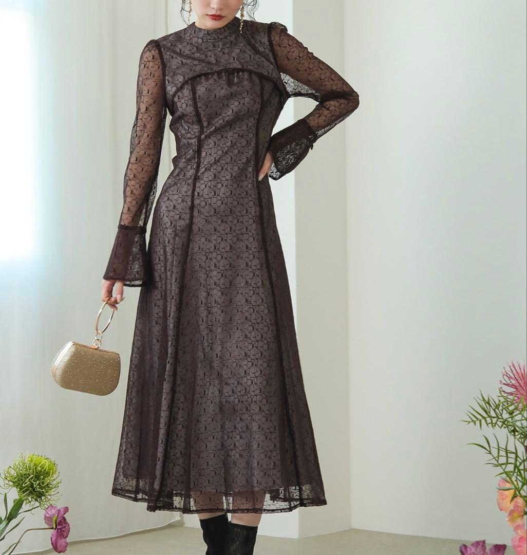 kana 幾何学柄 レース バックオープン ドレス 結婚式 オケージョン