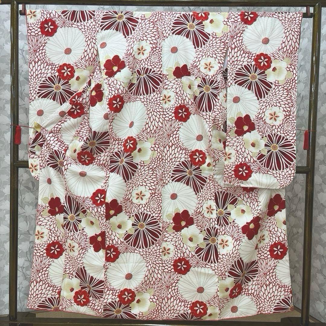 ジュニア卒業式着物 菊椿赤 十三参り着物 袴下着物 【九重】