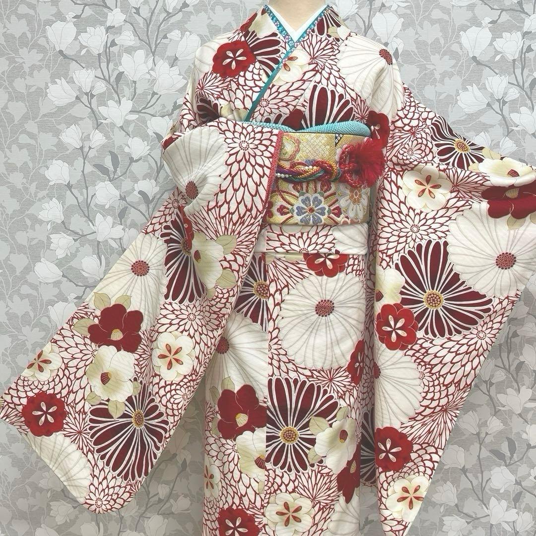 ジュニア卒業式着物 菊椿赤 十三参り着物 袴下着物 【九重】