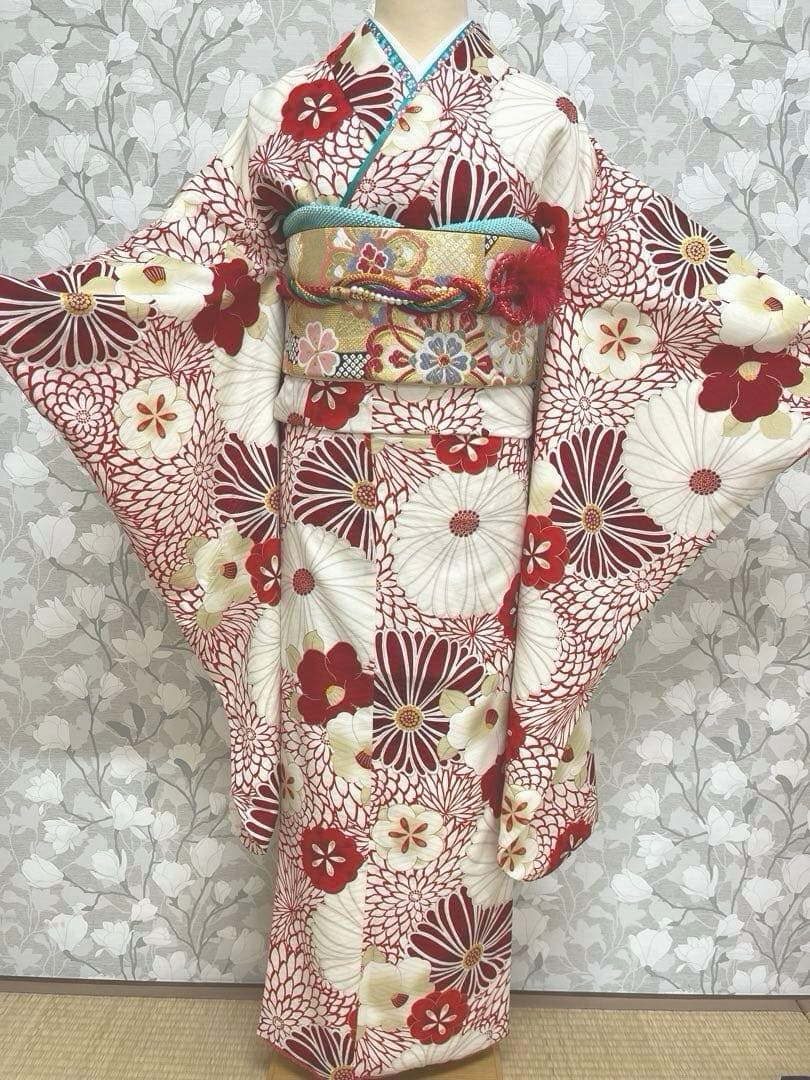 ジュニア卒業式着物 菊椿赤 十三参り着物 袴下着物 【九重】