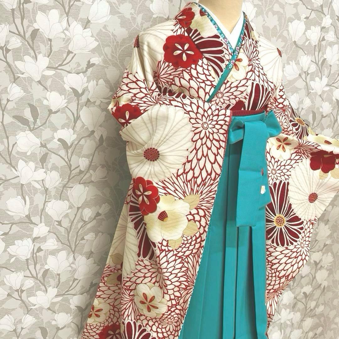 ジュニア卒業式着物 菊椿赤 十三参り着物 袴下着物 【九重】