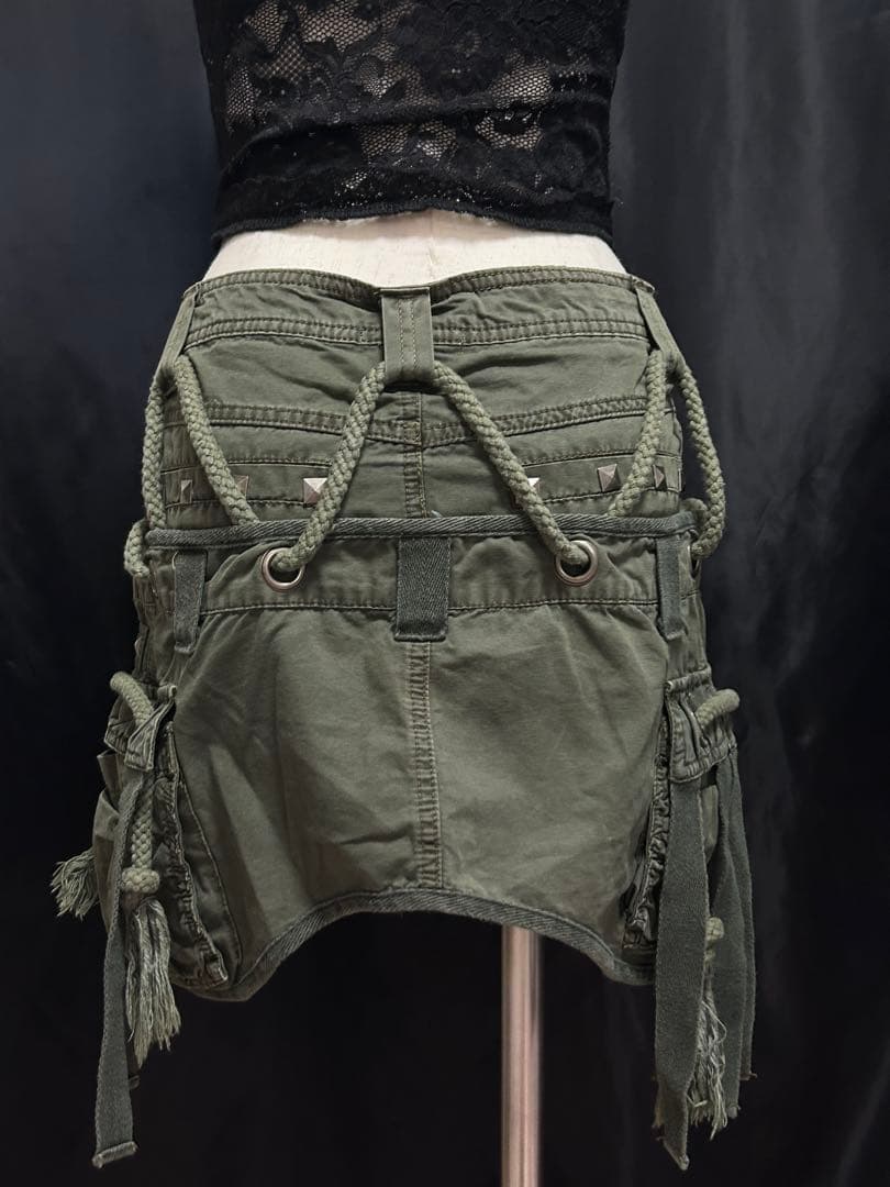 オリーブグリーン フリンジ付きミリタリースカート