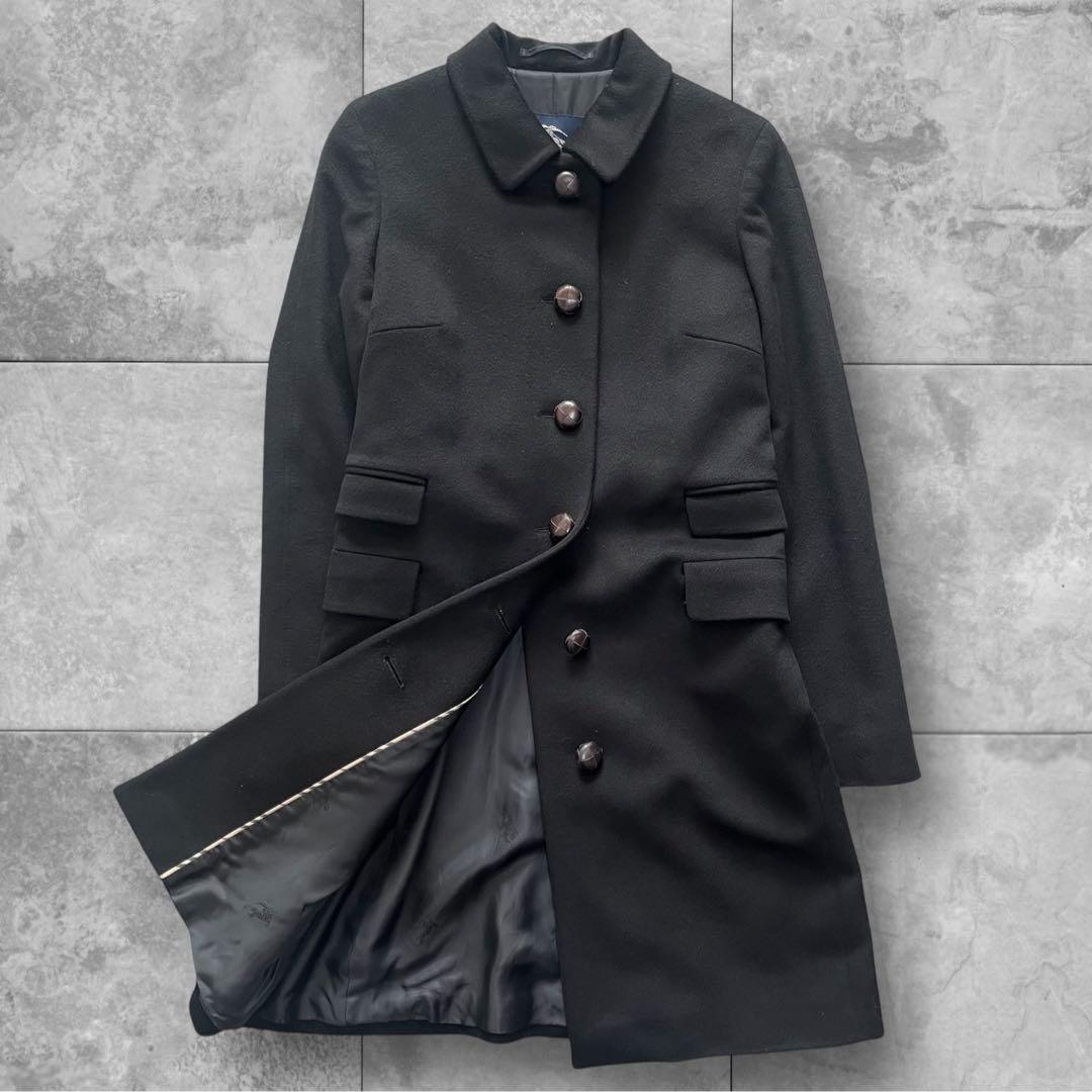 【美品】 バーバリー ステンカラーコート M相当 カシミヤ ブラック ホースロゴ