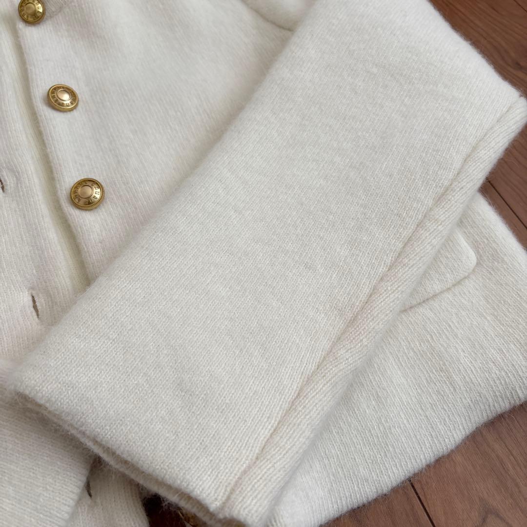 24年 anuans ラクーンブレンドノーカラーニットジャケット アイボリー