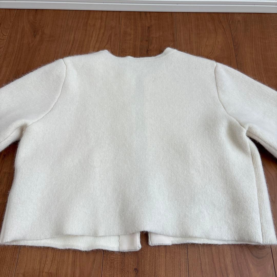 24年 anuans ラクーンブレンドノーカラーニットジャケット アイボリー