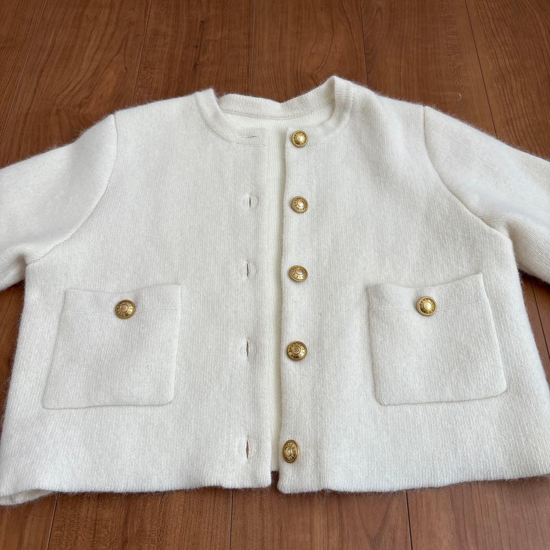 24年 anuans ラクーンブレンドノーカラーニットジャケット アイボリー