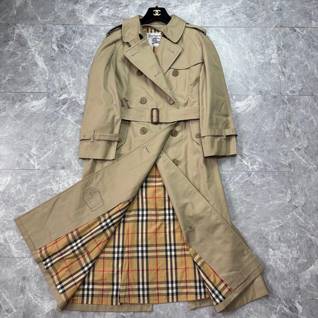 美品　バーバリー　トレンチコート　ベルト　カーキ　ノバチェック L