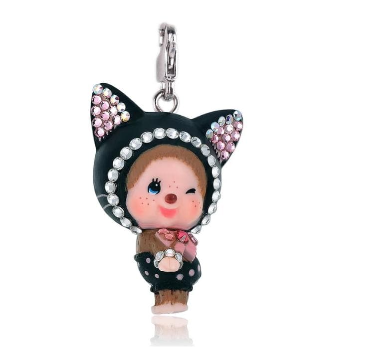 Monchhichi 黒猫チャーム　スワロフスキーチャーム
