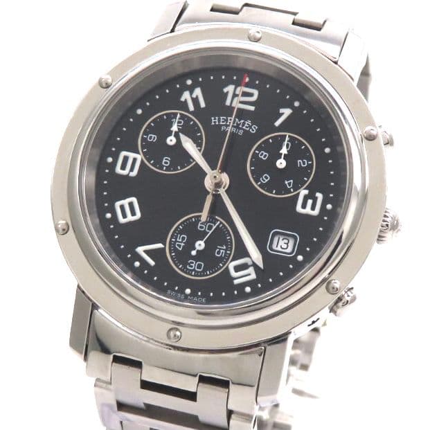 【エルメス】HERMES 腕時計 ’クリッパークロノグラフ‘ ブラック☆極美品☆