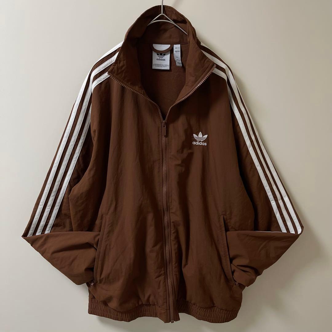 L新品】アディダス刺繍トラックジャケット古着ジャージトップ　茶ブラウン白