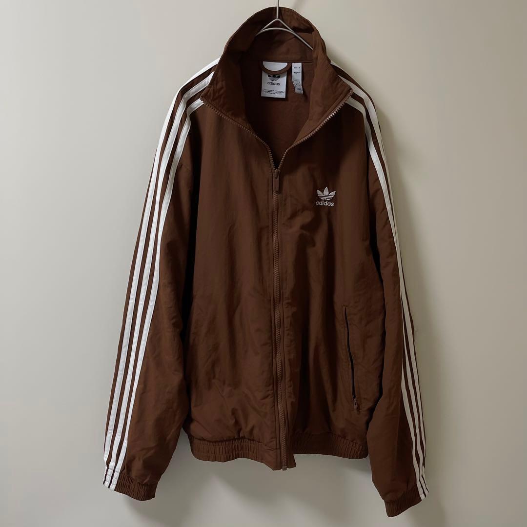 L新品】アディダス刺繍トラックジャケット古着ジャージトップ　茶ブラウン白