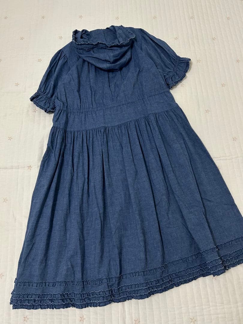 ピンクハウス　カントリー　ワンピース　半袖　デニム風　ピコフリル　フード