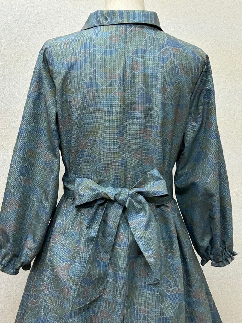 着物リメイク　紬ワンピース前ボタン　 Lサイズ