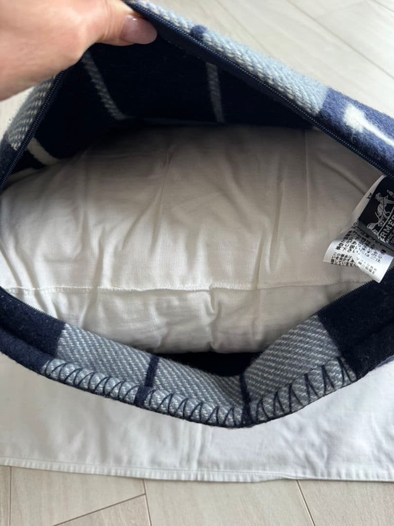 HERMES チェック柄クッション ネイビー・グレー