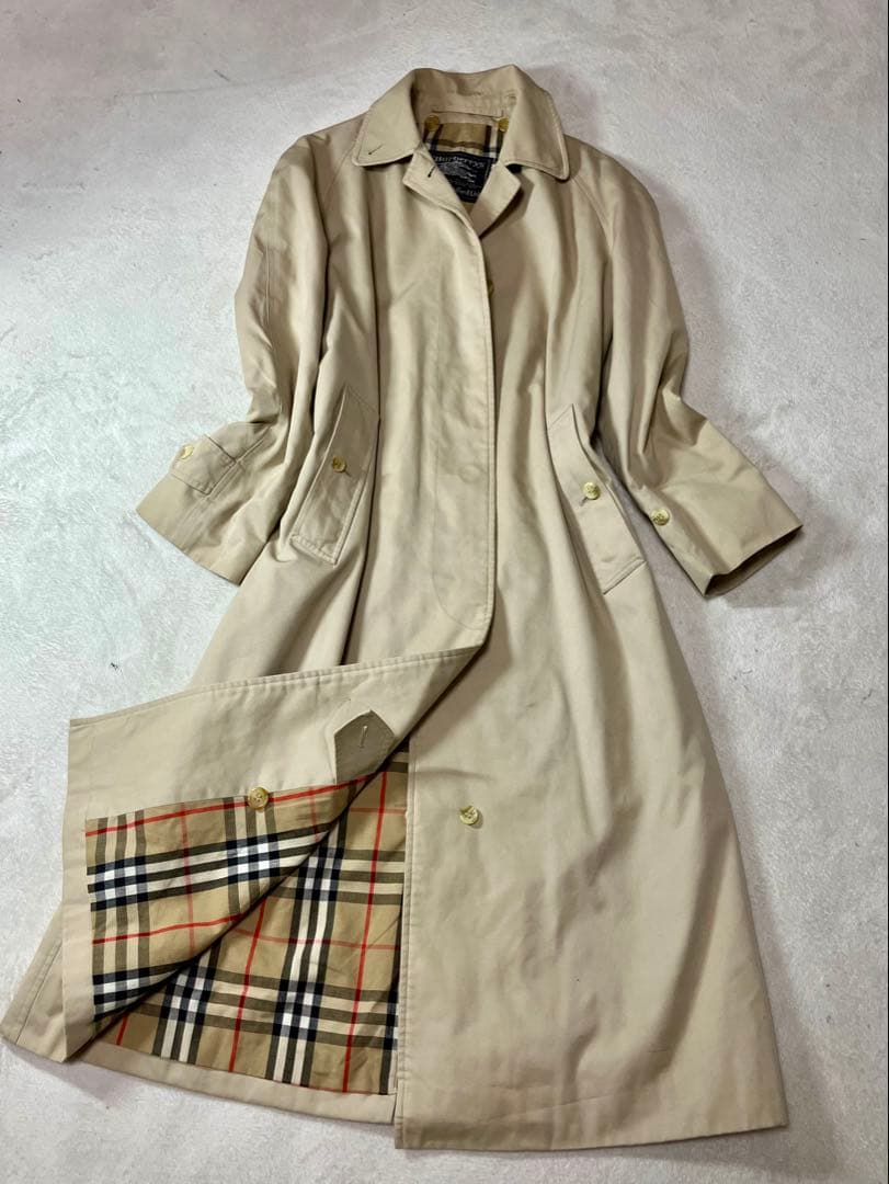 バーバリー　ステンカラーコート　ロング　裏地ノバチェック総柄　ベージュ　M