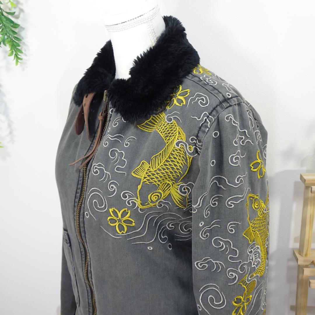 Kula by Eternal スカジャン風ミリタリージャケット 刺繍 グレーM