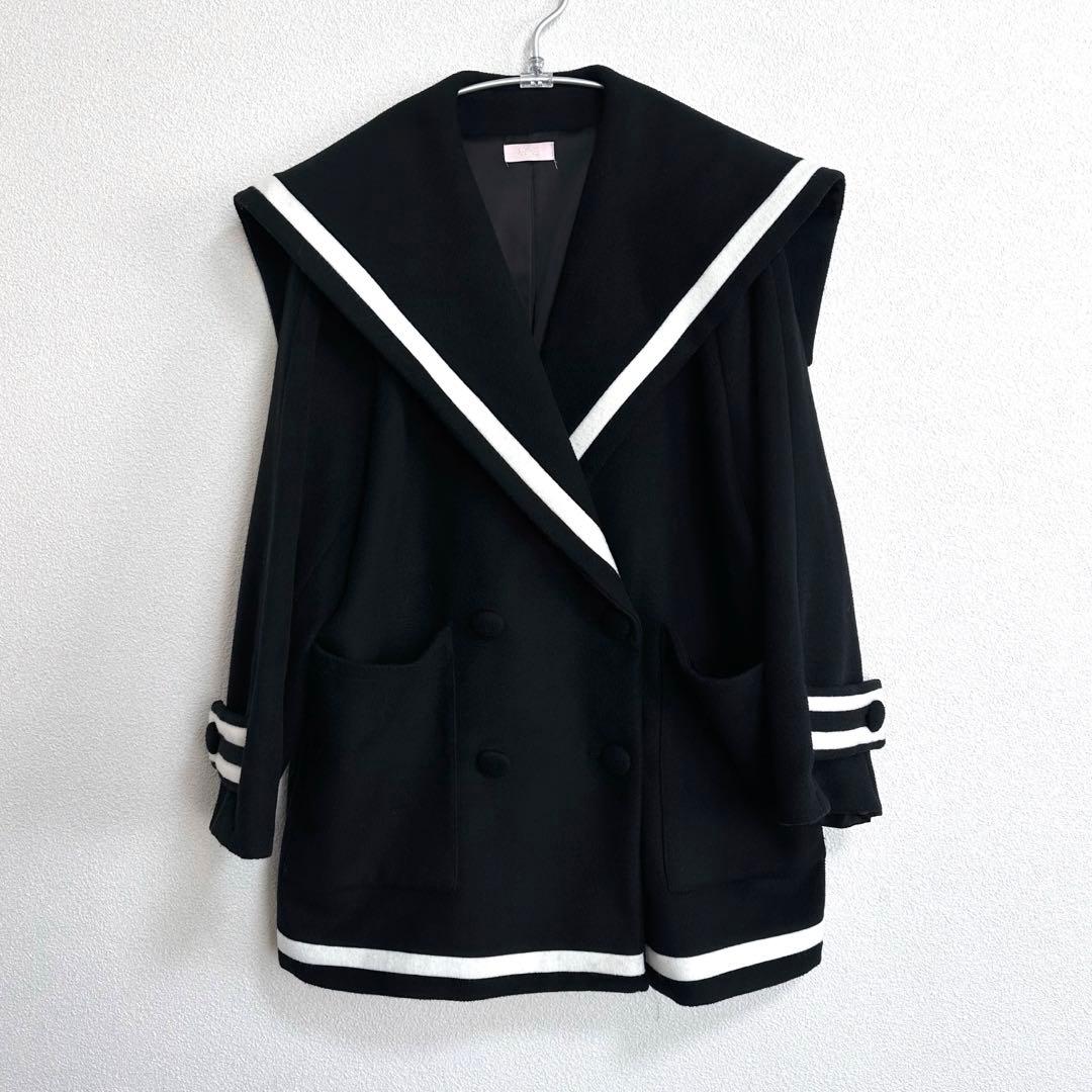 【 リルリリー 】　黒　セーラー　ウール混　コート　刺繍　ブラック　ガーリー