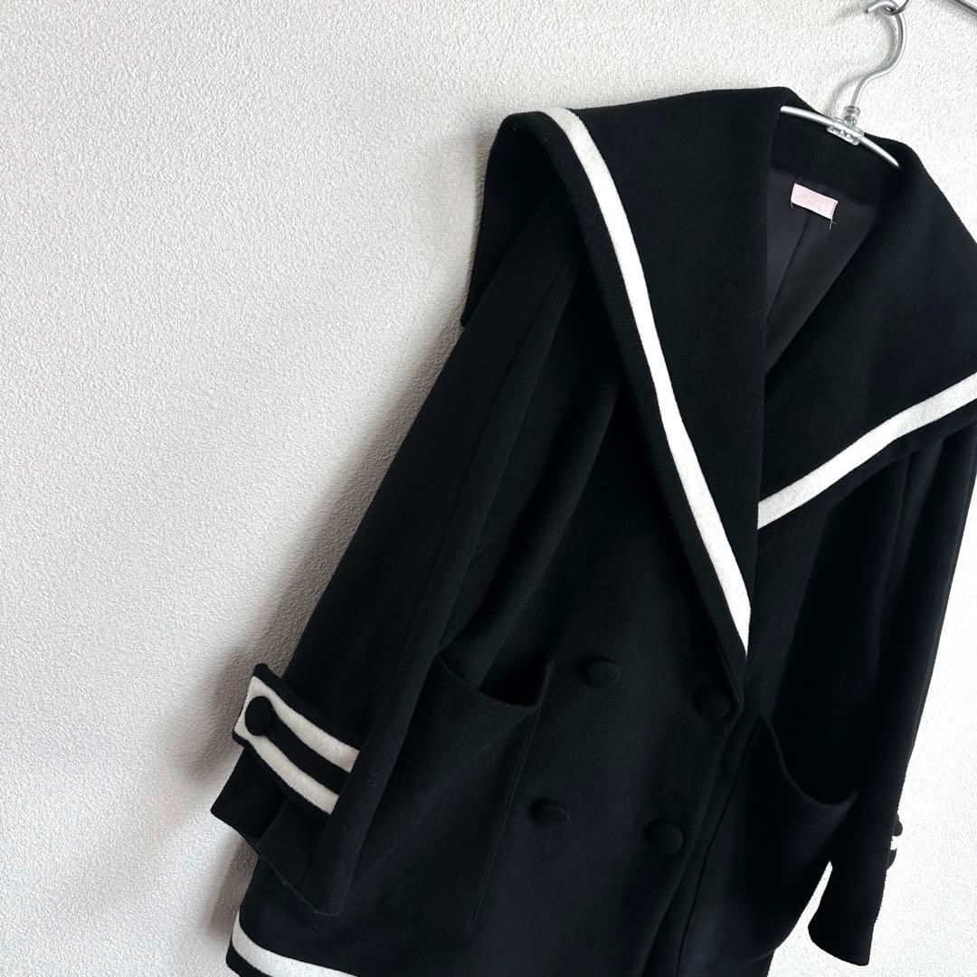 【 リルリリー 】　黒　セーラー　ウール混　コート　刺繍　ブラック　ガーリー