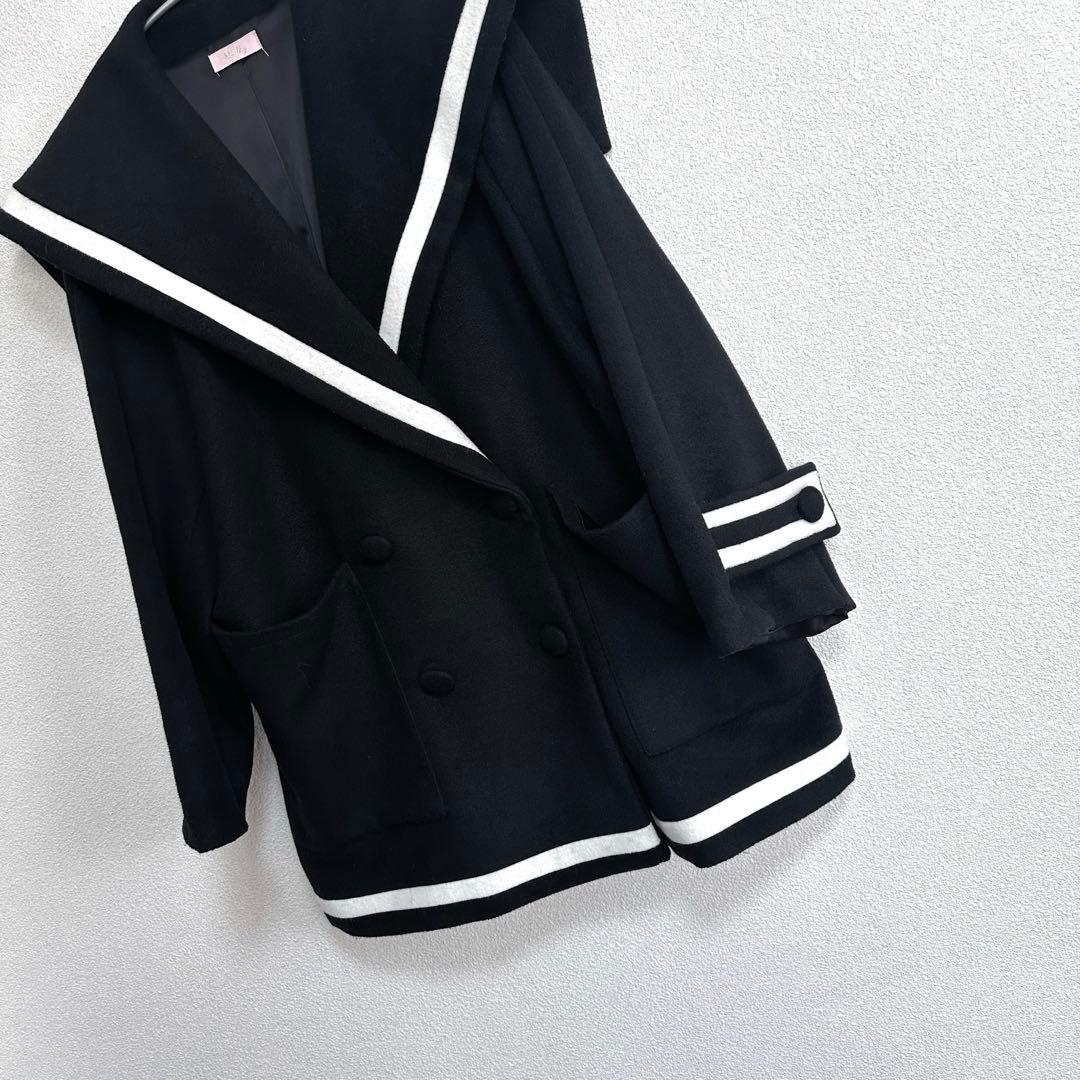 【 リルリリー 】　黒　セーラー　ウール混　コート　刺繍　ブラック　ガーリー