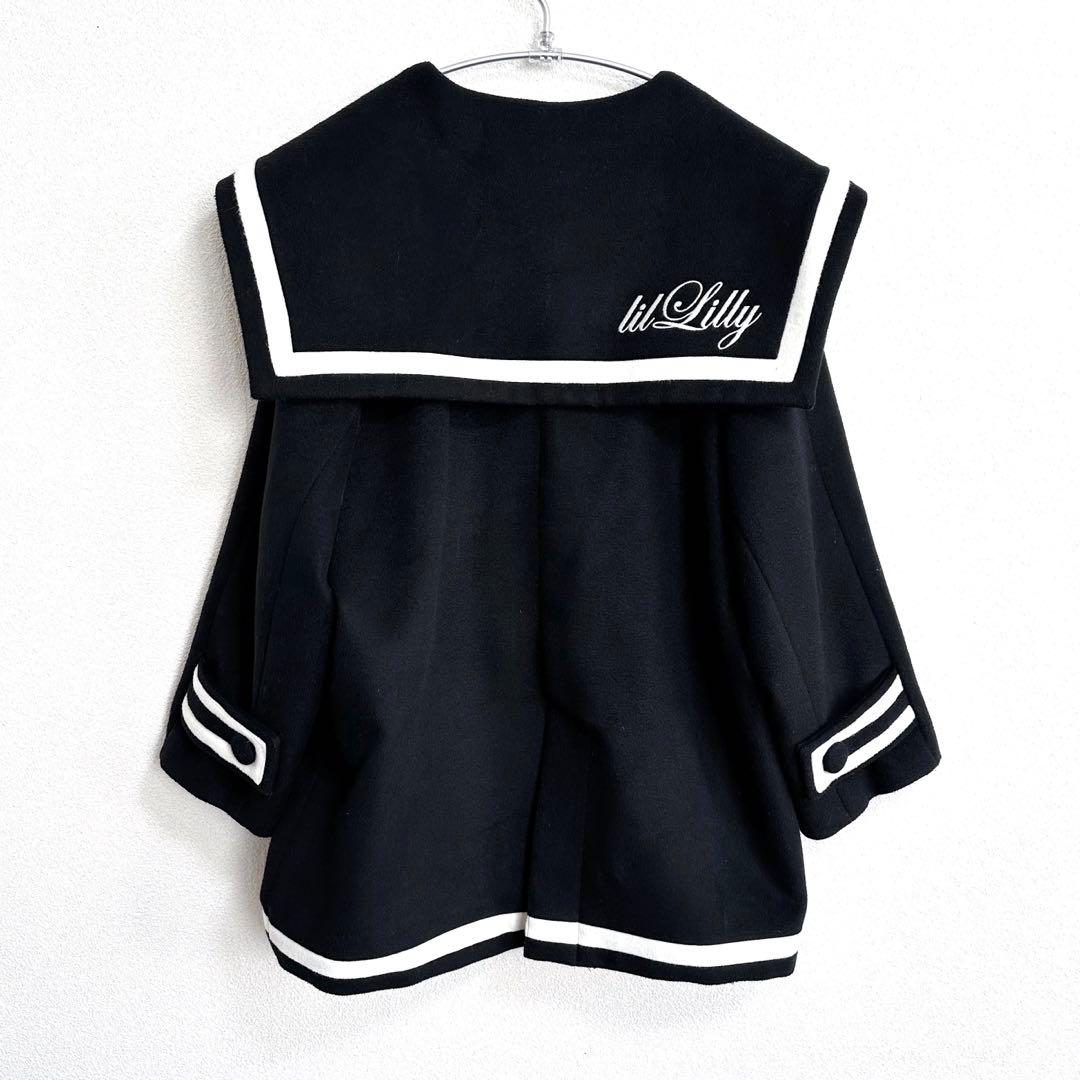 【 リルリリー 】　黒　セーラー　ウール混　コート　刺繍　ブラック　ガーリー