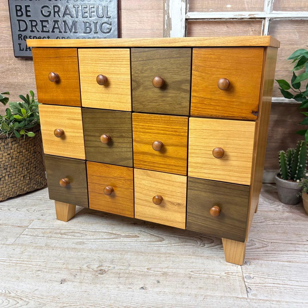 訳あり品【140】ナチュラルウッド多引き出し収納チェストインテリア木製タンス桐材