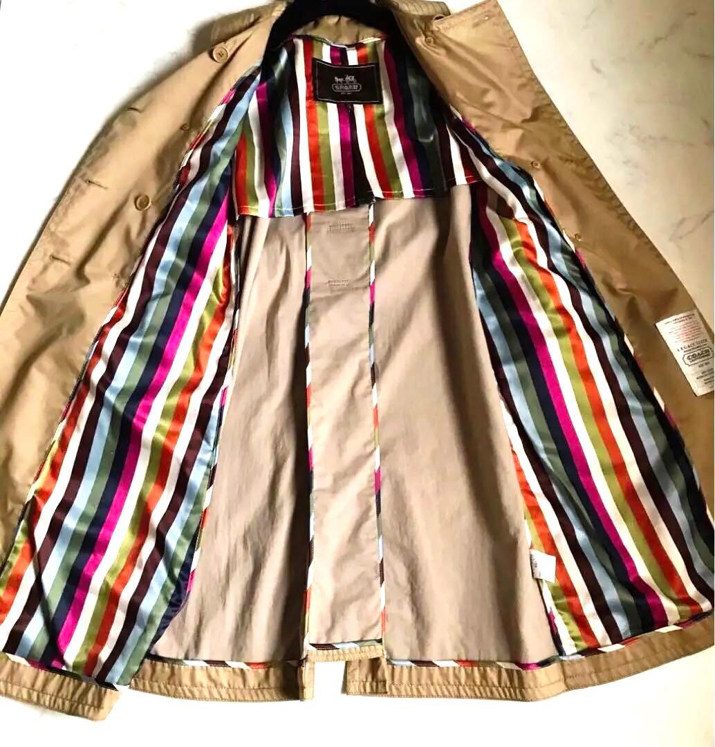 金ボタン✨COACH コーチ トレンチコート 裏地マルチカラーストライプ