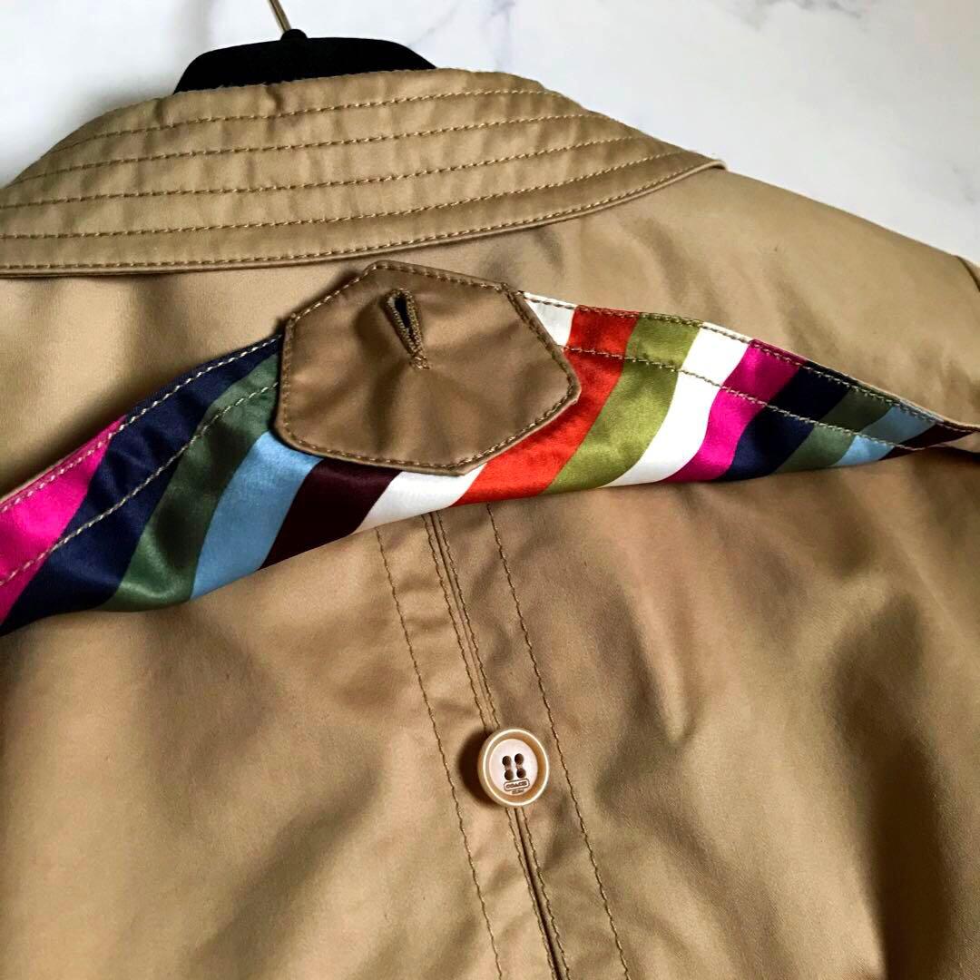 金ボタン✨COACH コーチ トレンチコート 裏地マルチカラーストライプ