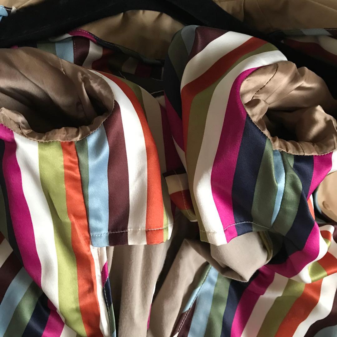 金ボタン✨COACH コーチ トレンチコート 裏地マルチカラーストライプ