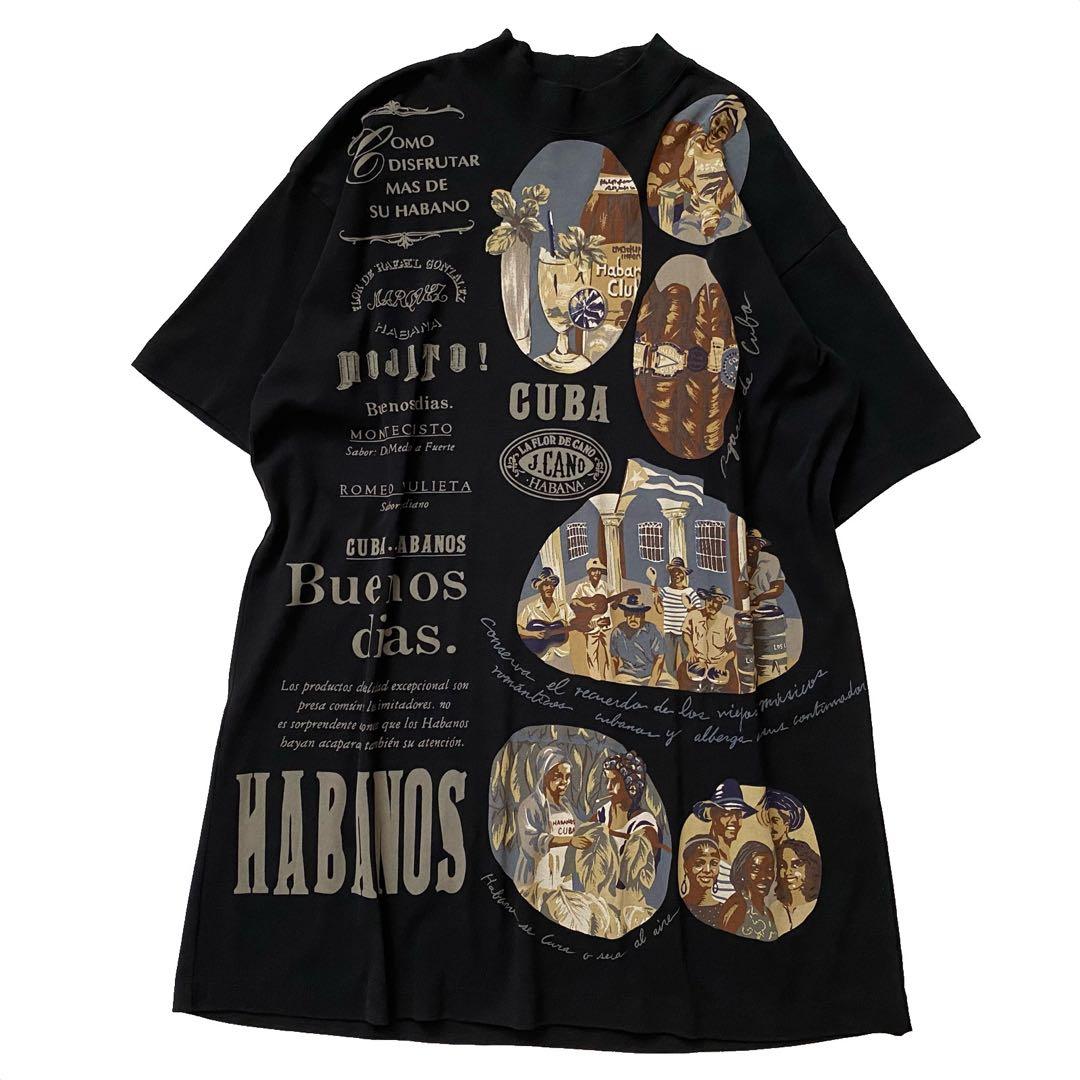 未使用品 トクコプルミエヴォル 半袖 プリント チュニック 黒 コットン 9