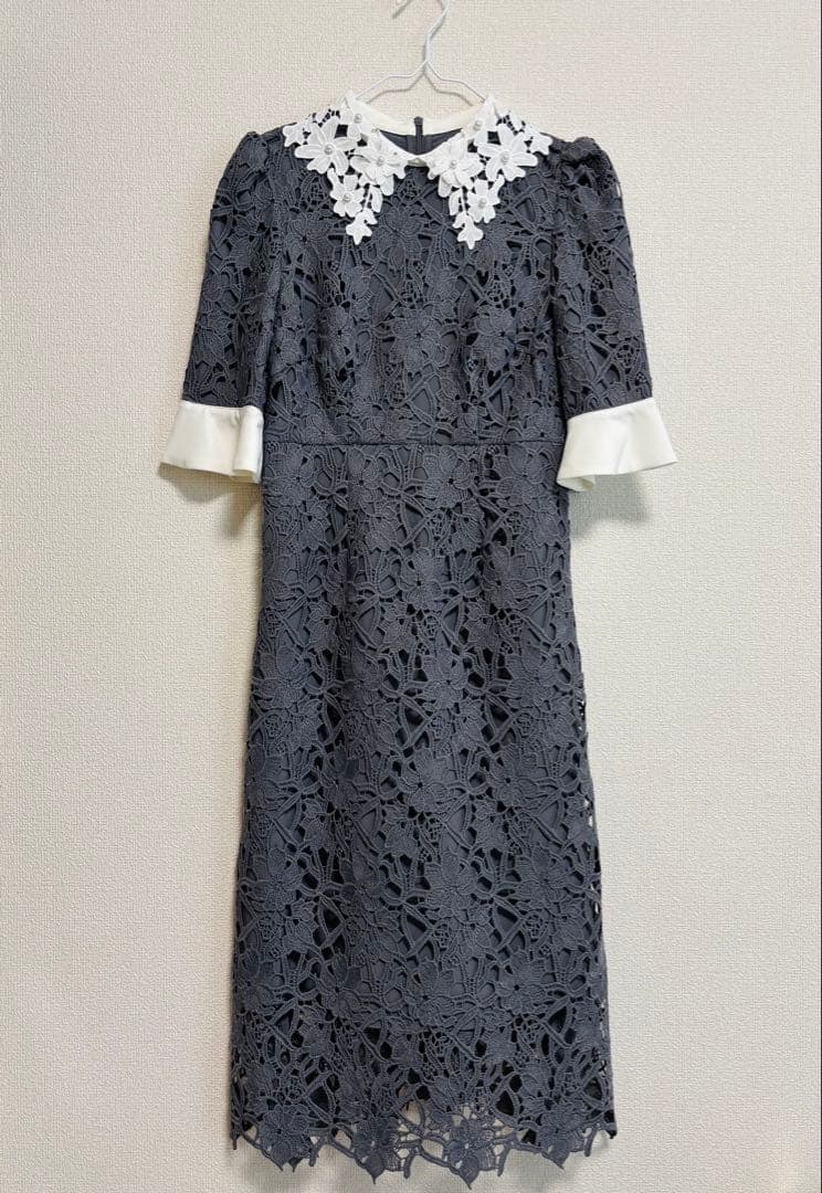 【LEJA】花柄レースカラースパンコールAラインワンピースドレス 結婚式