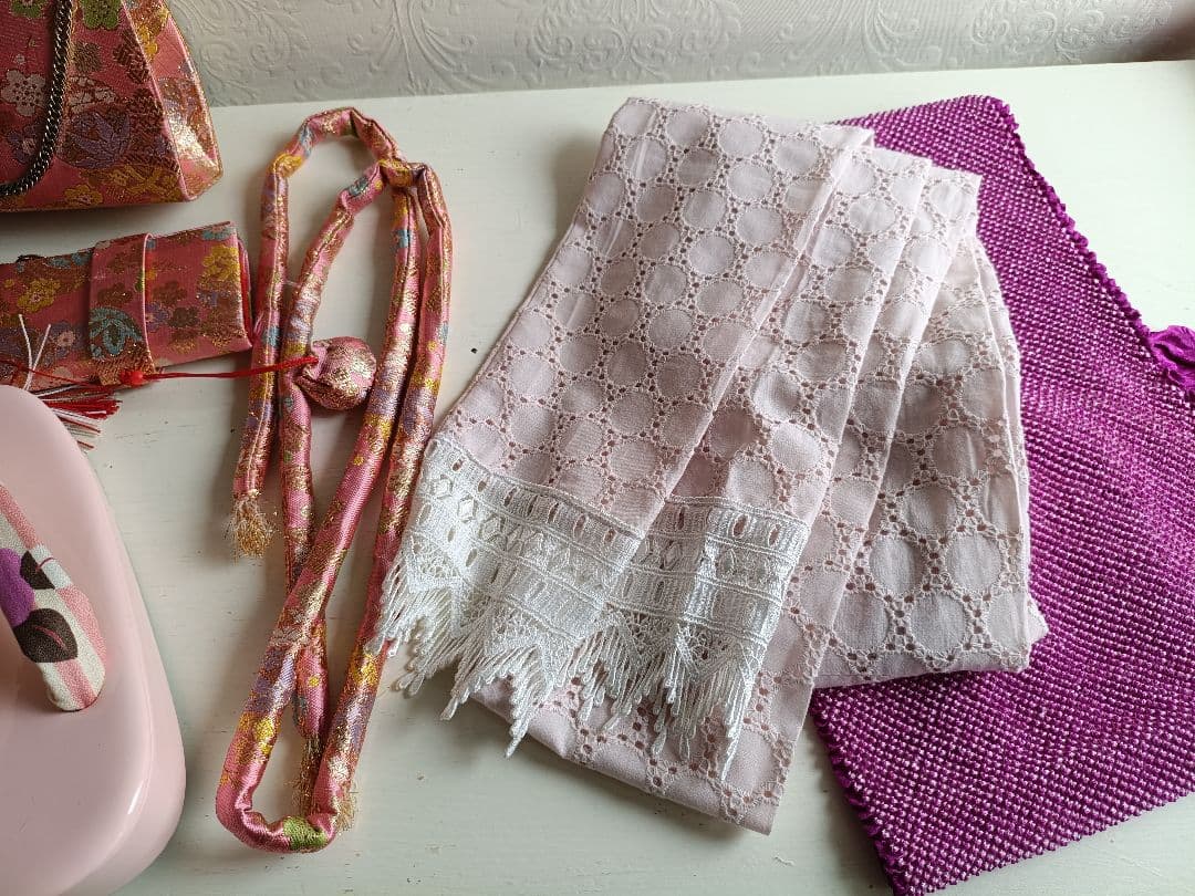 新品着物☆クリーム色大きな花模様☆作り帯フルセット