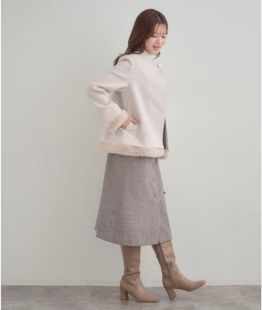 Couture Broochフェイクファー取り外し可能 ケープ風ショートコート