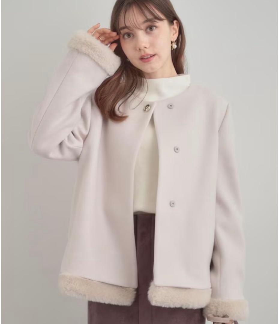 Couture Broochフェイクファー取り外し可能 ケープ風ショートコート