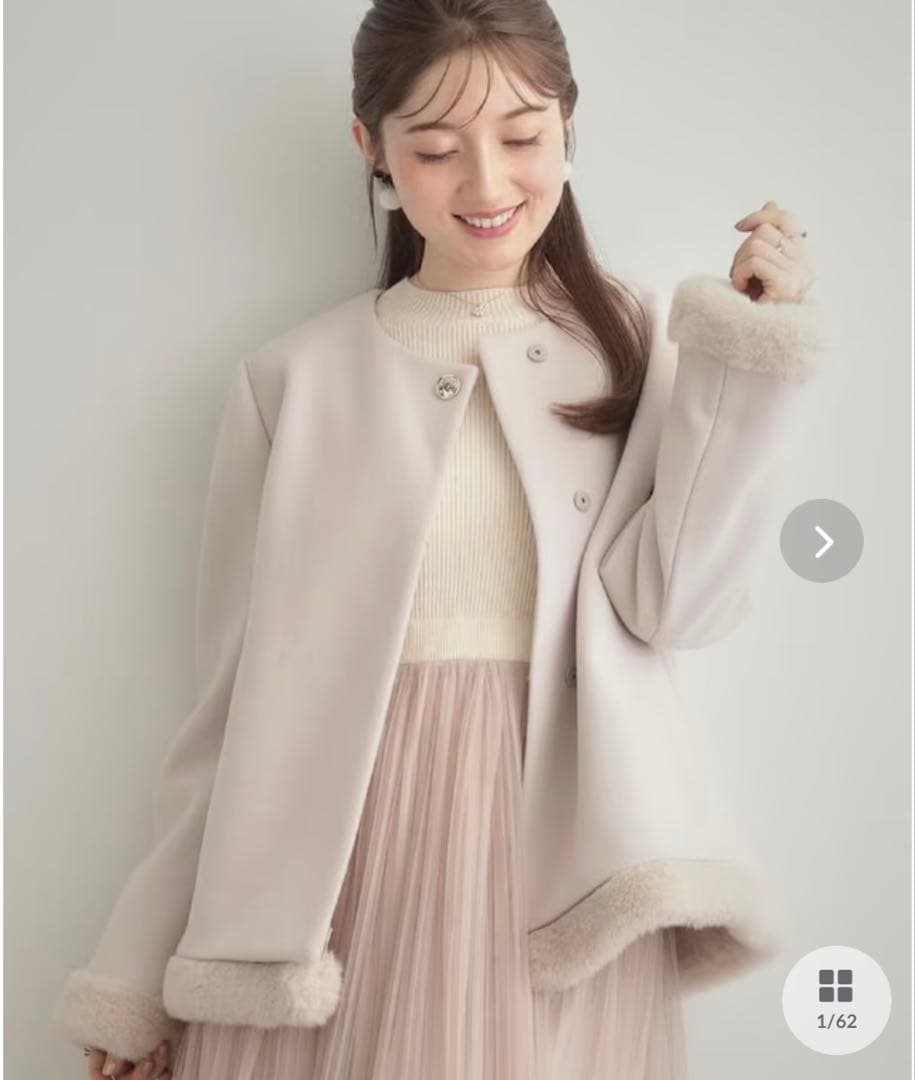 Couture Broochフェイクファー取り外し可能 ケープ風ショートコート