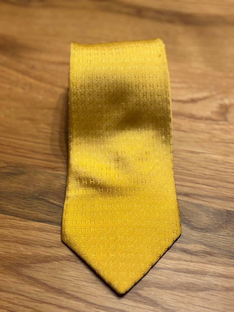 HERMES イエローネクタイ シルク100%