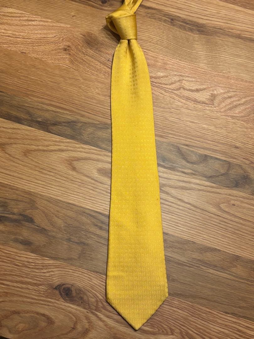HERMES イエローネクタイ シルク100%