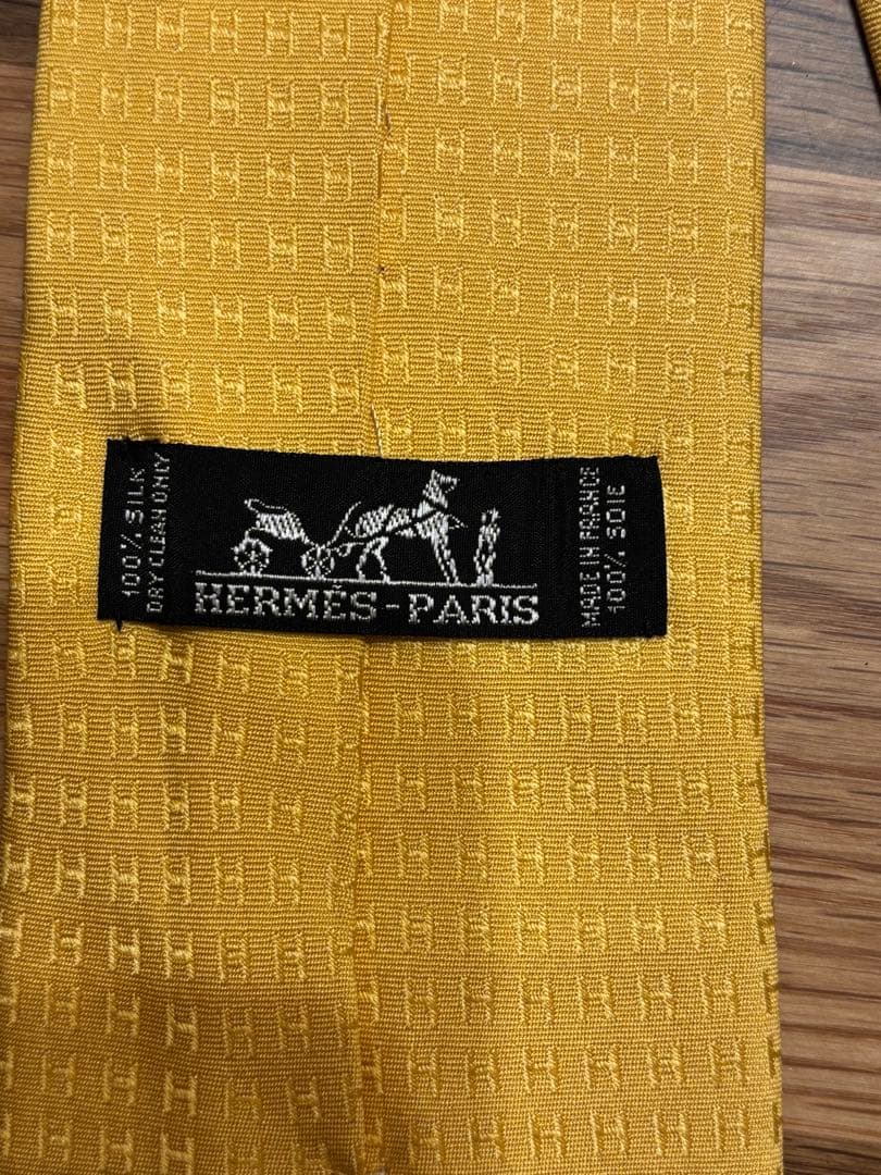 HERMES イエローネクタイ シルク100%