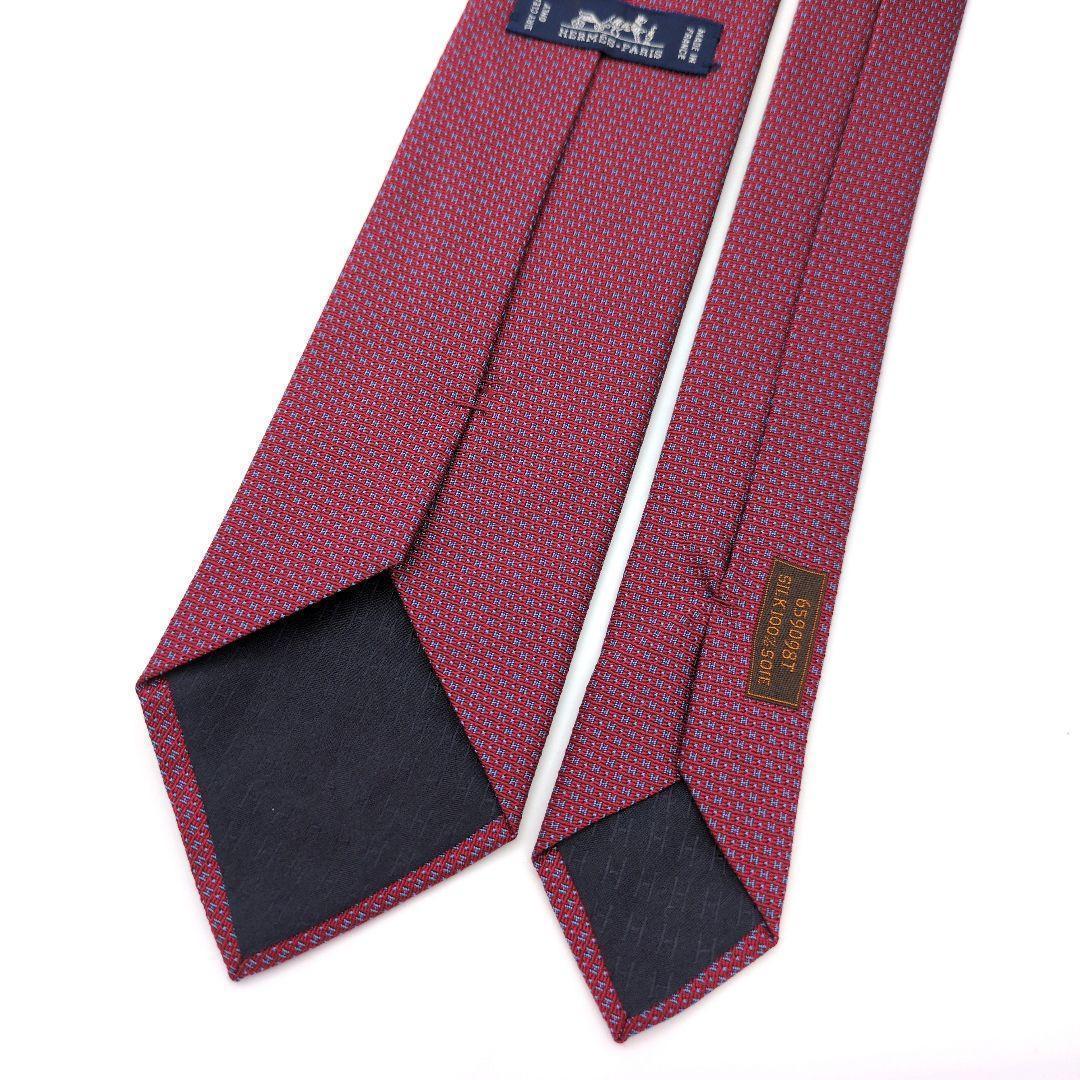 【フランス製】エルメス ネクタイ レッド マイクロH柄 ジャガード 光沢 高級