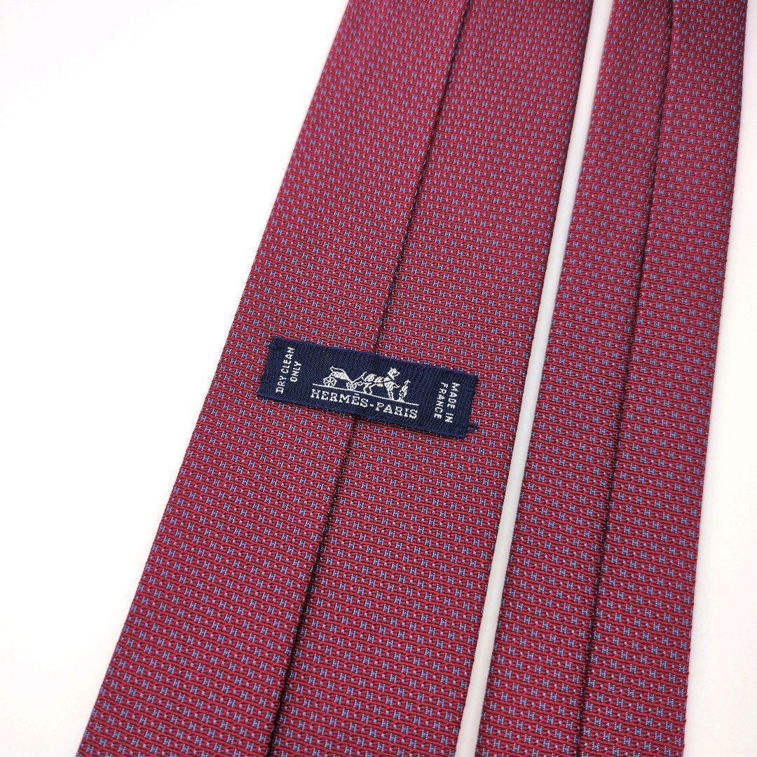 【フランス製】エルメス ネクタイ レッド マイクロH柄 ジャガード 光沢 高級