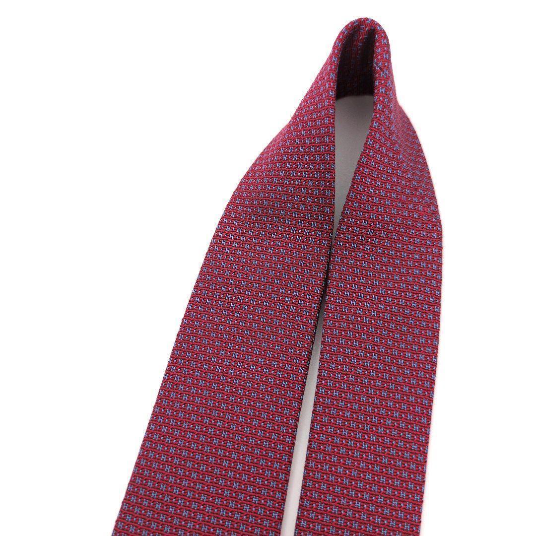 【フランス製】エルメス ネクタイ レッド マイクロH柄 ジャガード 光沢 高級