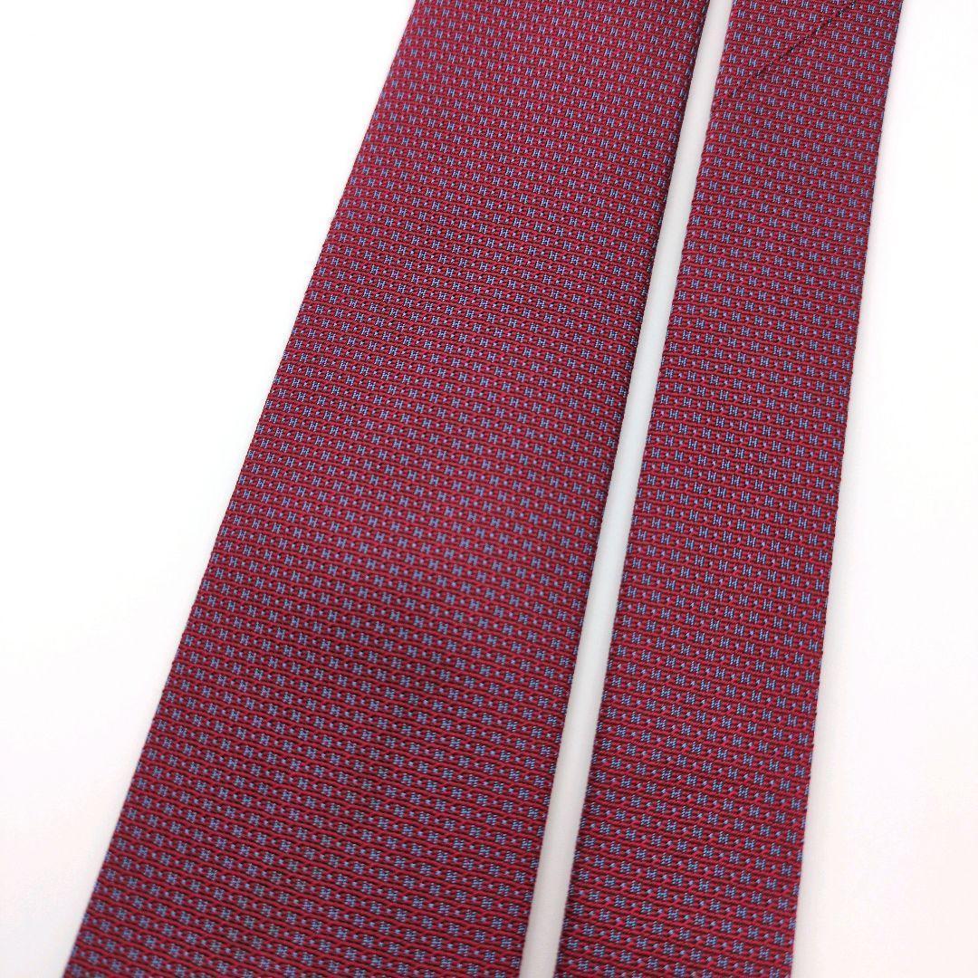 【フランス製】エルメス ネクタイ レッド マイクロH柄 ジャガード 光沢 高級