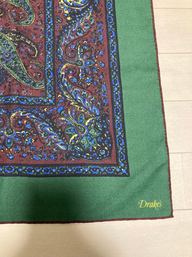 Drakes ドレイクス ペイズリー柄 シルクウール スクエア型ストール