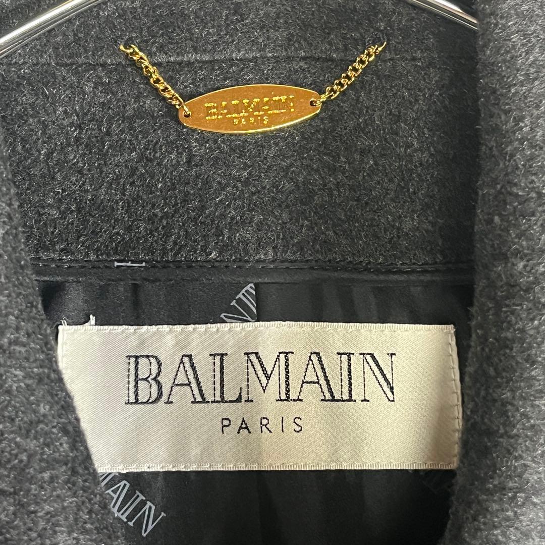 BALMAIN バルマン カシミヤ100% 裏地シルク ロングコート L グレー