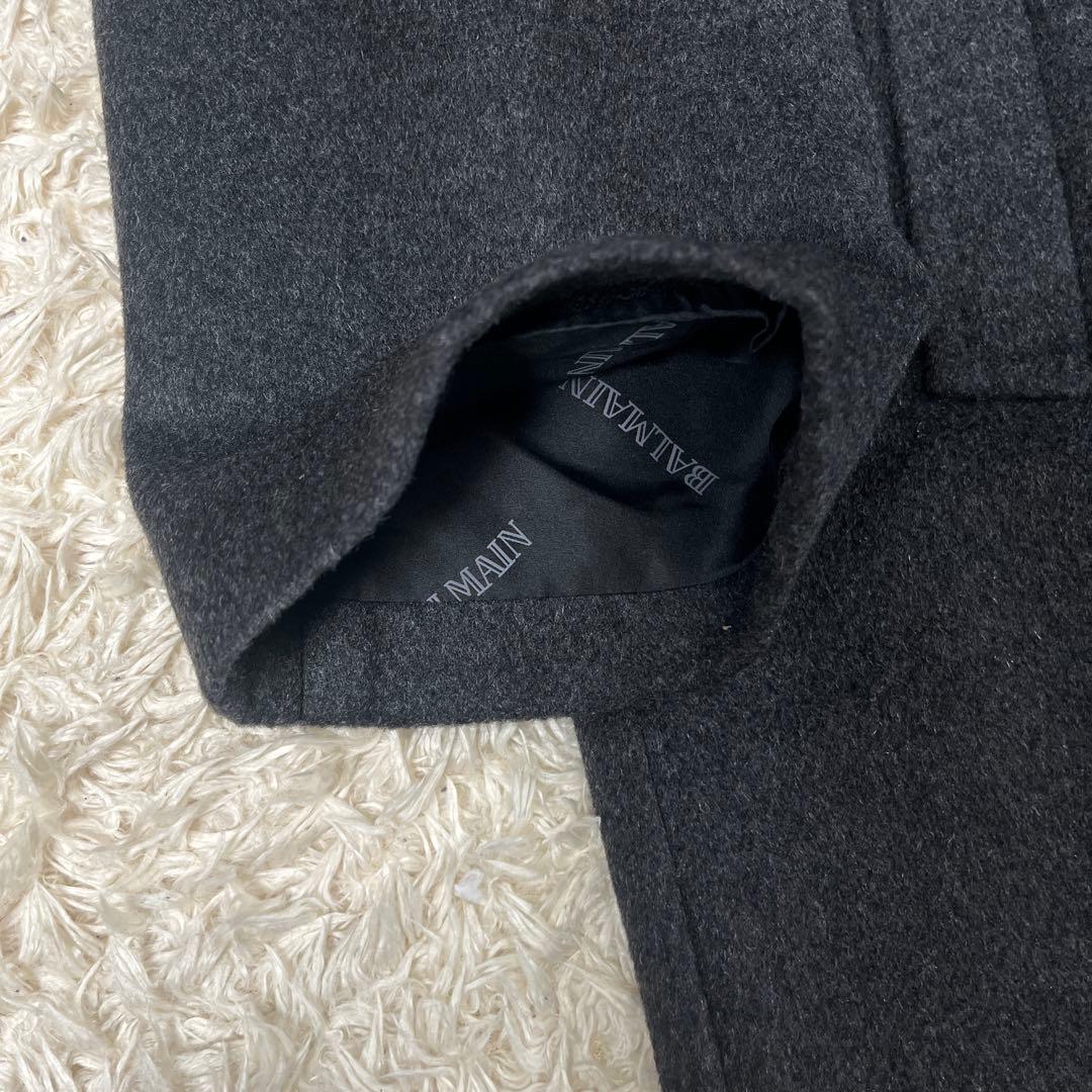 BALMAIN バルマン カシミヤ100% 裏地シルク ロングコート L グレー