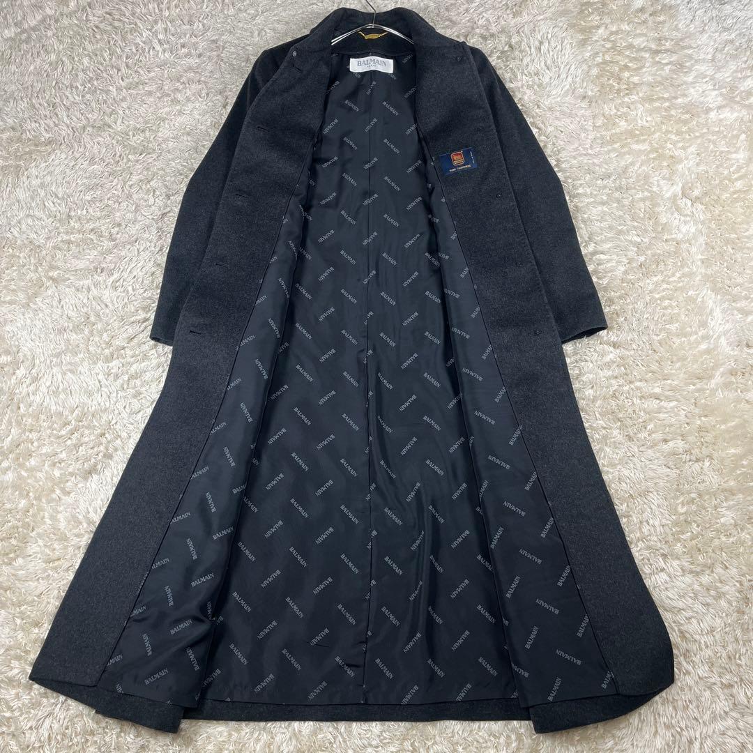 BALMAIN バルマン カシミヤ100% 裏地シルク ロングコート L グレー