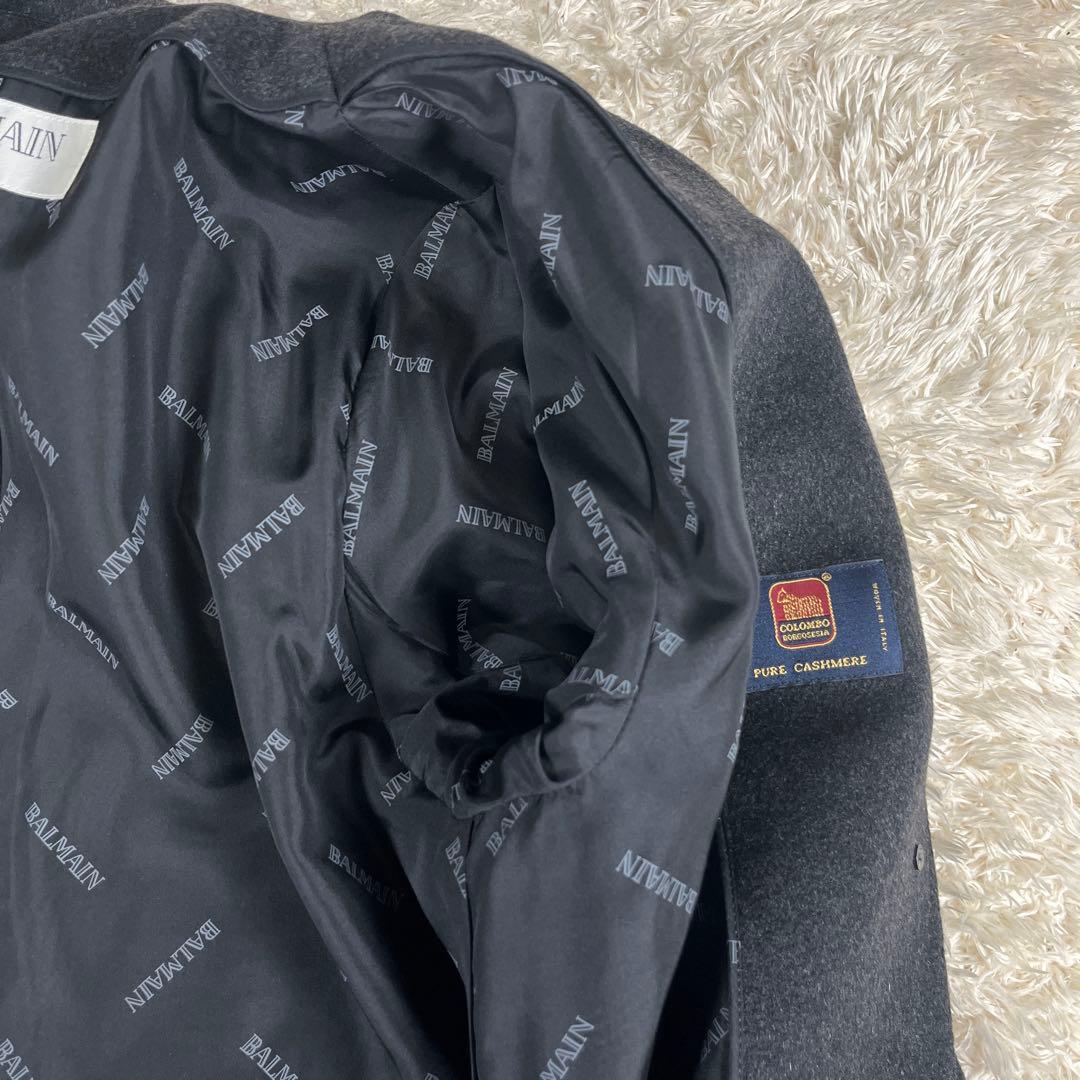 BALMAIN バルマン カシミヤ100% 裏地シルク ロングコート L グレー