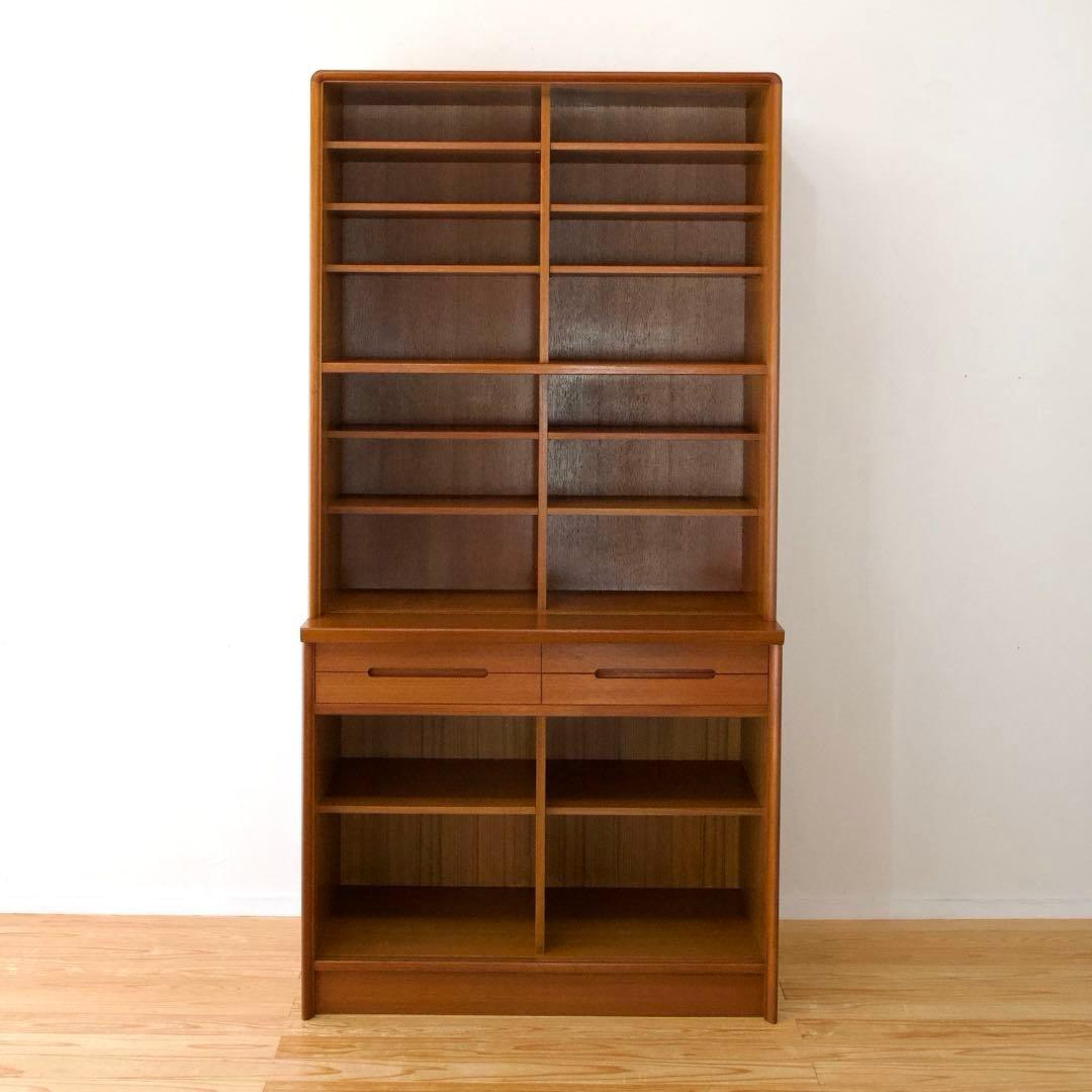 日田工芸 チーク材 食器棚 ガラスキャビネット 面取りガラス 引戸 80年代