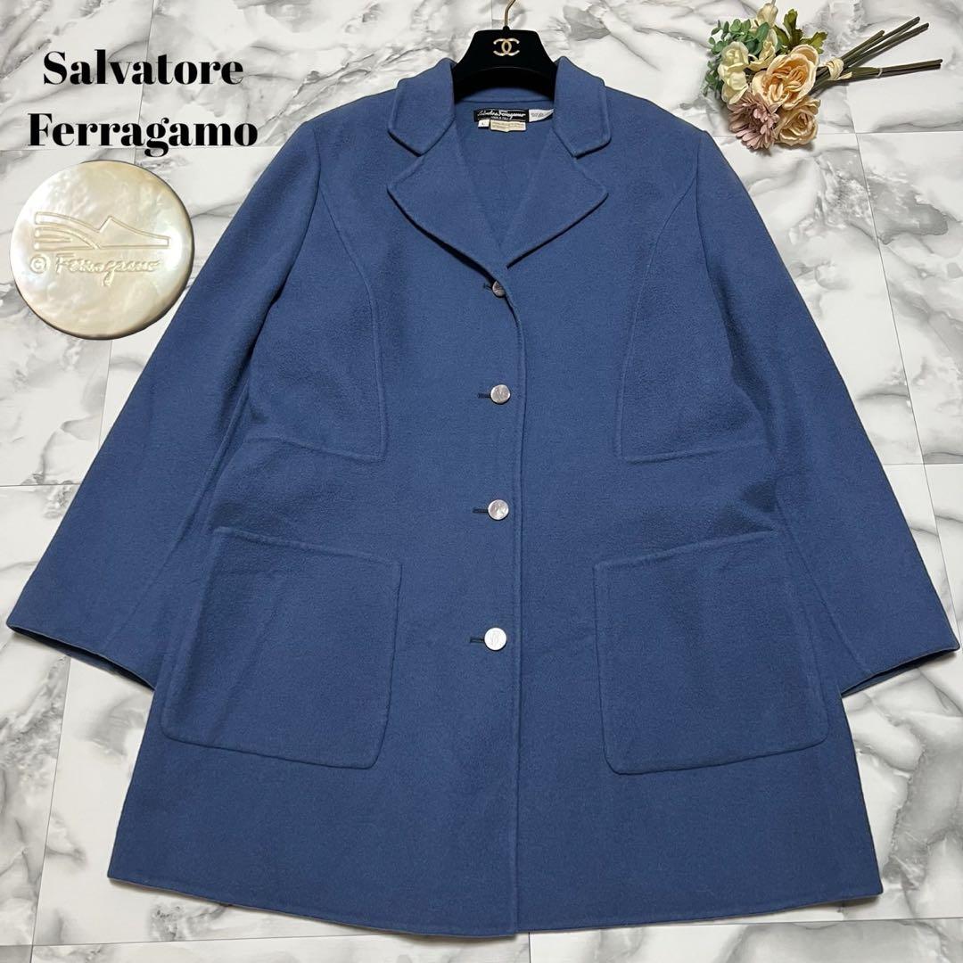 【美品】サルヴァトーレフェラガモ　ダブルフェイス　コート　ロゴボタン　ブルー　L