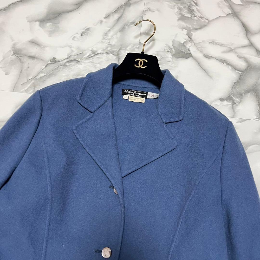 【美品】サルヴァトーレフェラガモ　ダブルフェイス　コート　ロゴボタン　ブルー　L