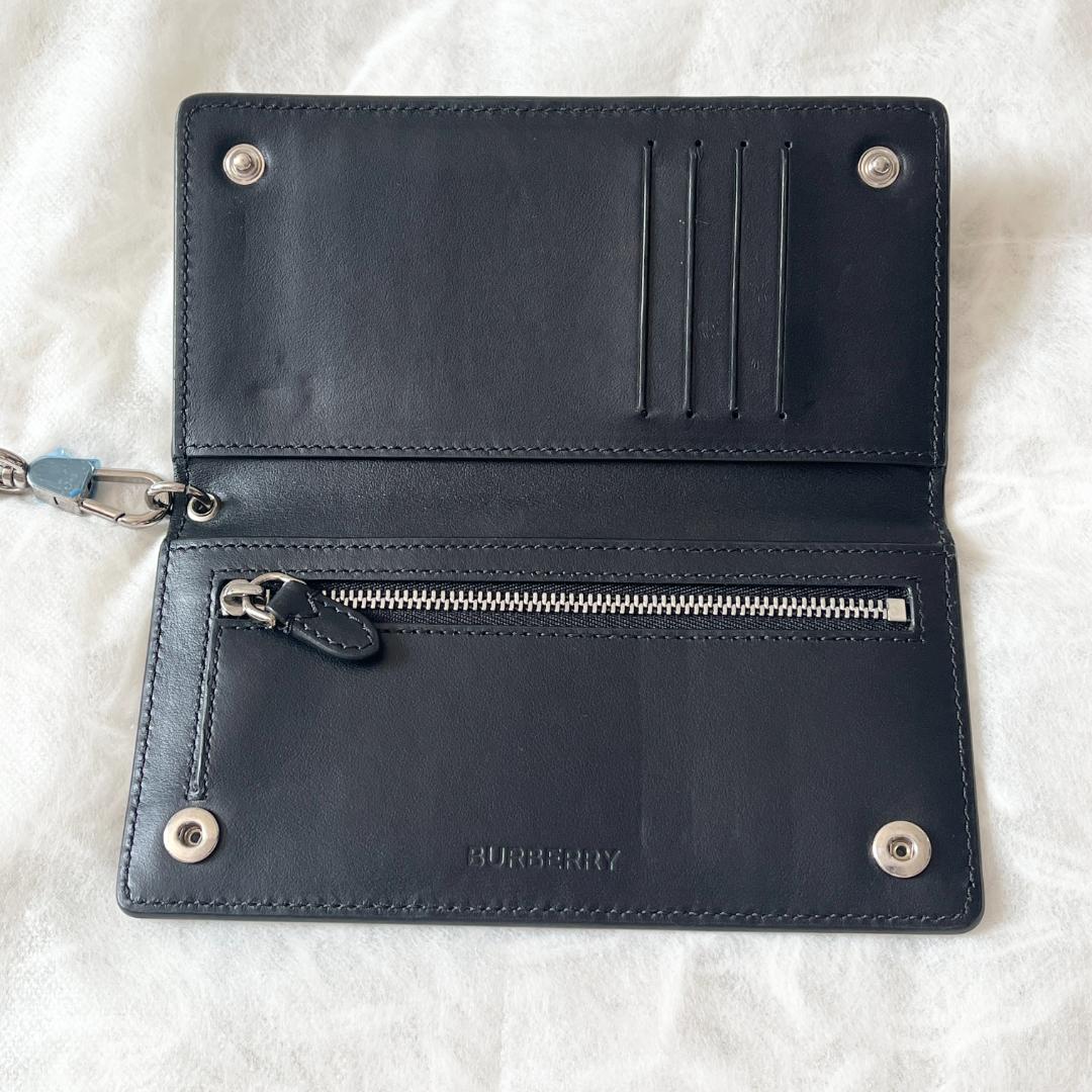 BURBERRY ウォレットチェーン ショルダー レザー ブラック ロゴプリント